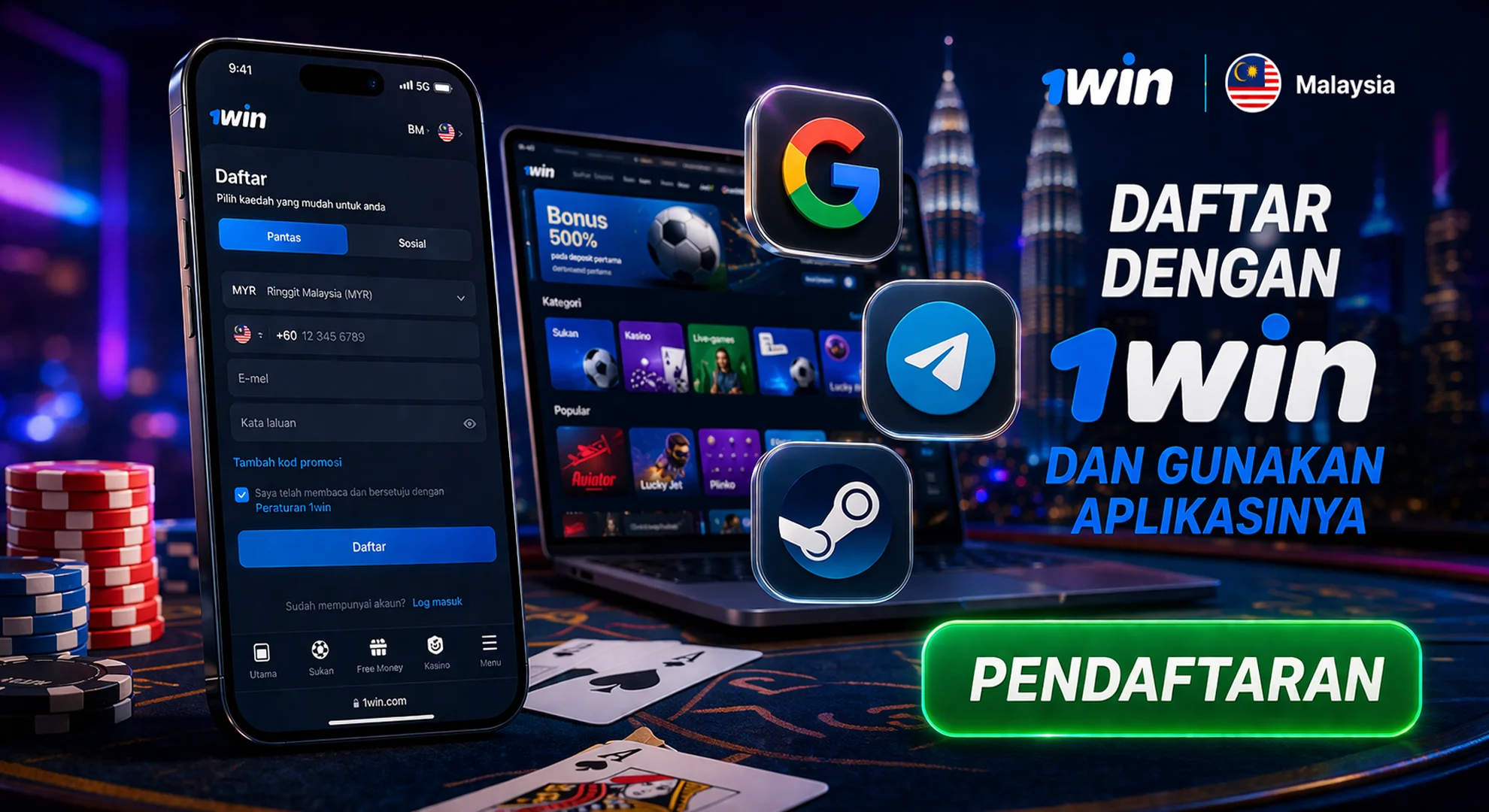 pendaftaran dalam aplikasi 1win